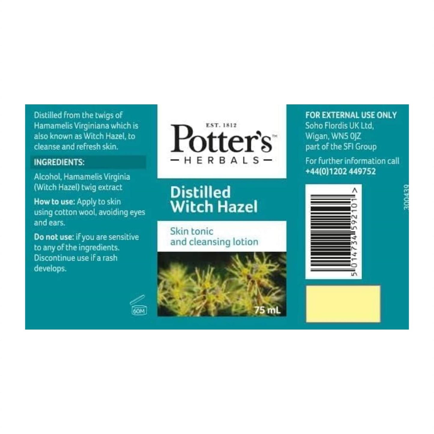 Potter's Herbals Distilled Witch Hazel 75ml