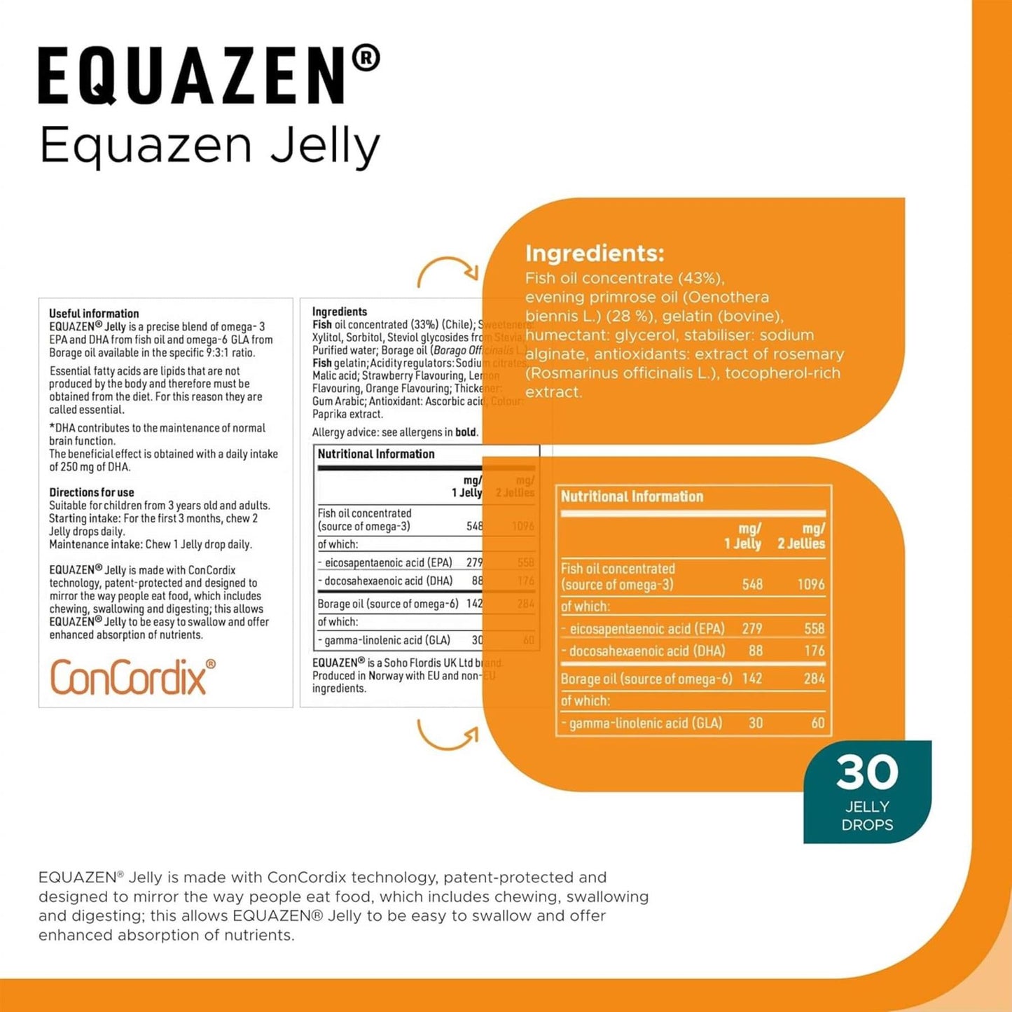 Equazen Jelly - Omega 3 & 6 Fish Oil Supplement - 30 Jelly Drops