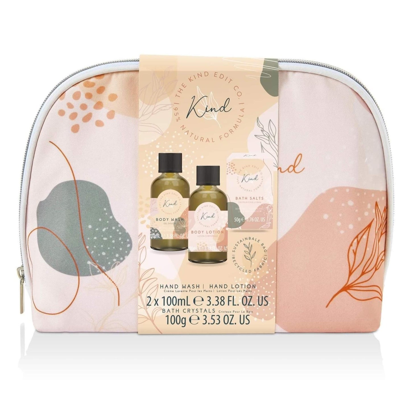 The Kind Edit Co Kind Cosmetic Bag Set - 100ml Body Wash / 100ml Body Lotion / 50g Bath Salts / Cosmetic Bag