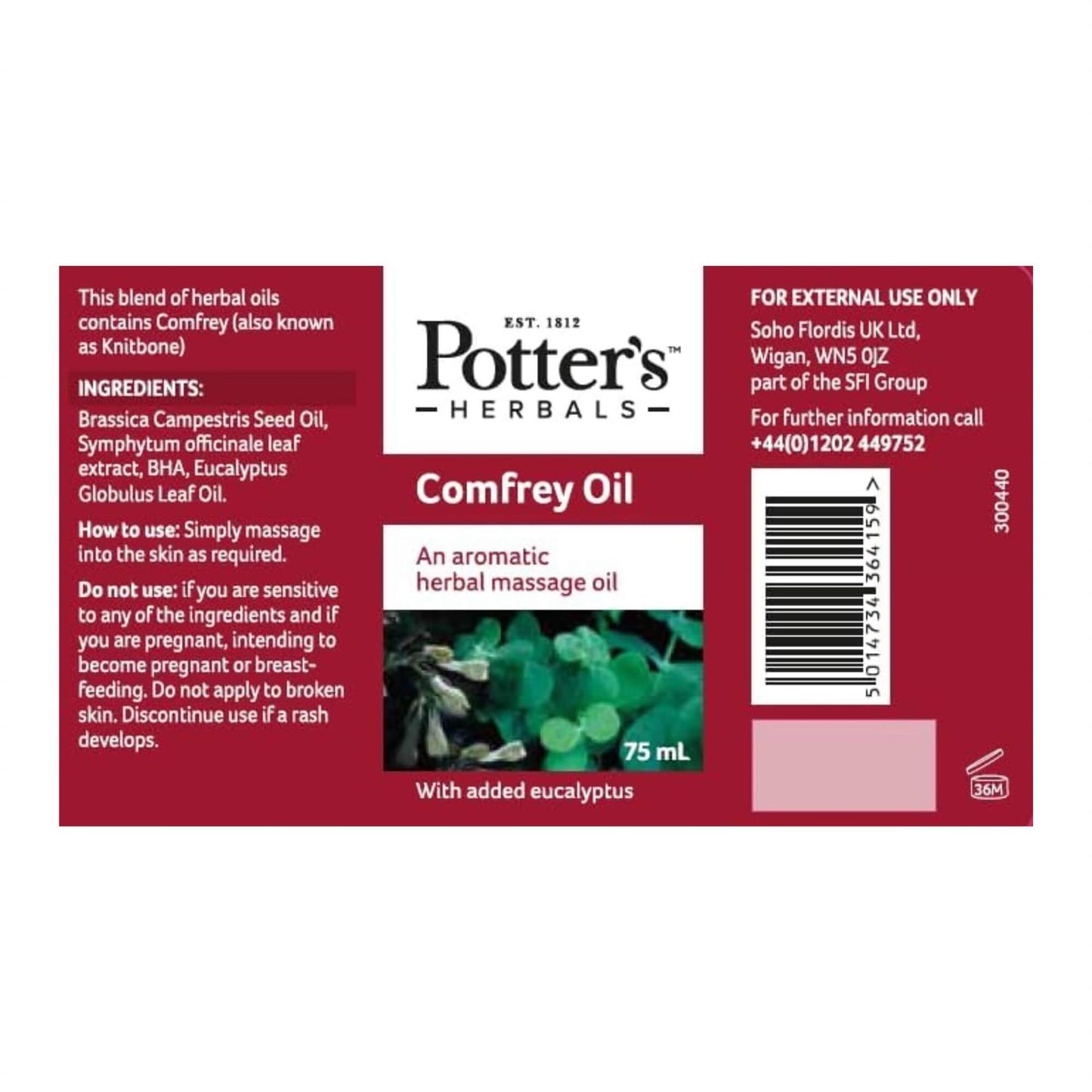 Potter's Comfrey Herbal Massage Oil 75ml