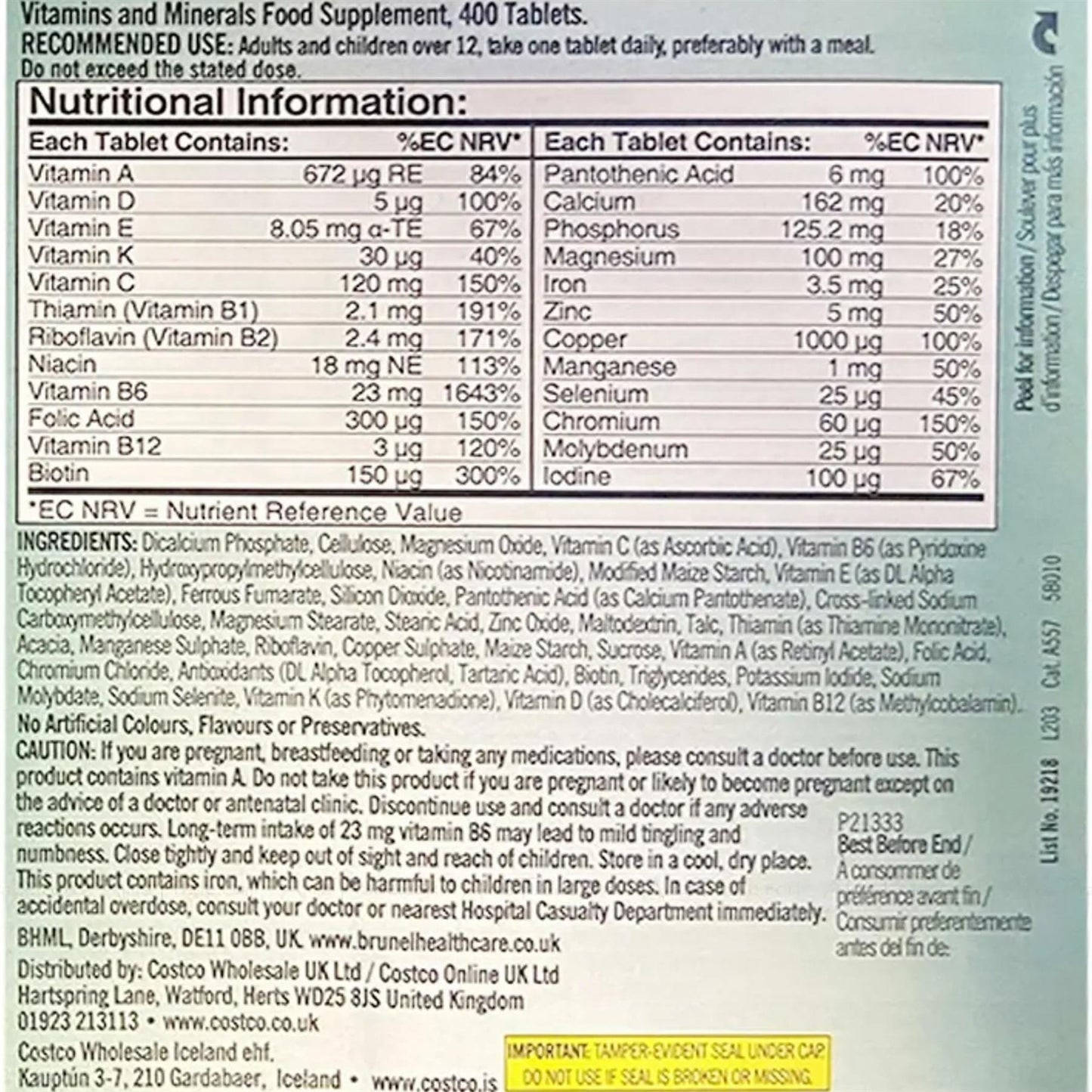 Kirkland Signature Adult 50+ Mature Multivitamins And Minerals - 500 Pack
