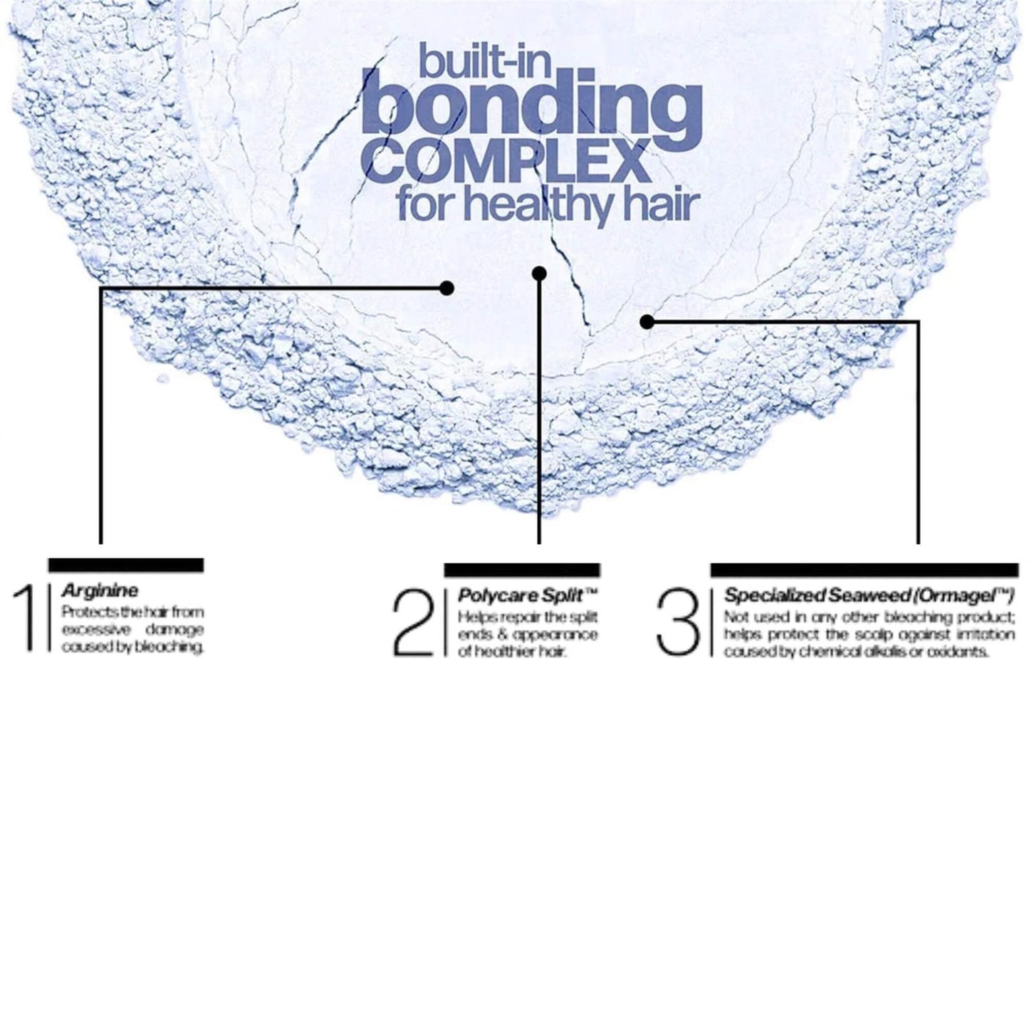 Danger Jones Powder Lightener technical breakdown of the Bonding Complex featuring Arginine, Polycare Split, and Specialized Seaweed