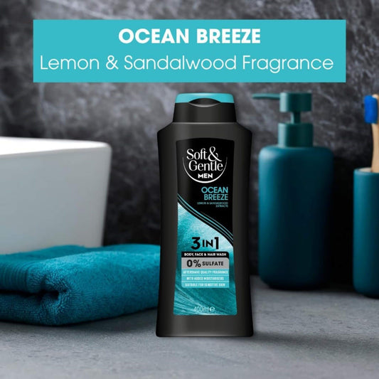 Soft & Gentle Ocean Breeze 3 in 1 Body, Face & Hair Wash for Men 400ml