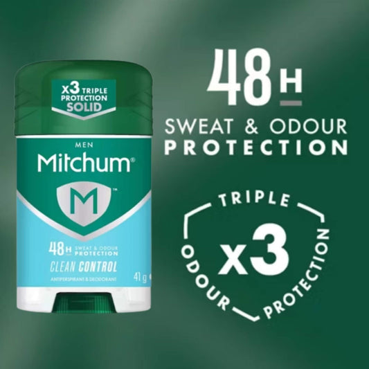 Mitchum Men Clean Control 48H Triple Protection sweat and odour protection technical banner