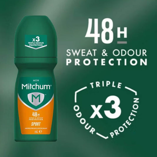 Mitchum Men Sport 48H Triple Odour Protection sweat and odour protection technical banner