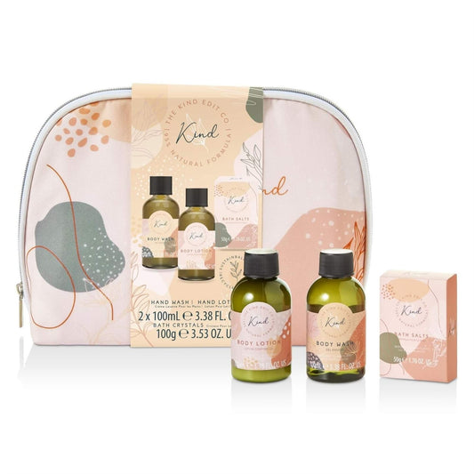 The Kind Edit Co Kind Cosmetic Bag Set - 100ml Body Wash / 100ml Body Lotion / 50g Bath Salts / Cosmetic Bag