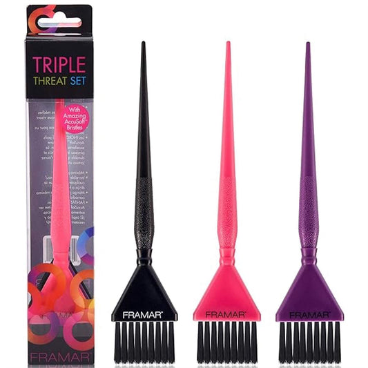 Framar Triple Threat Hair Colour Tint Brush Set - 3 Pack