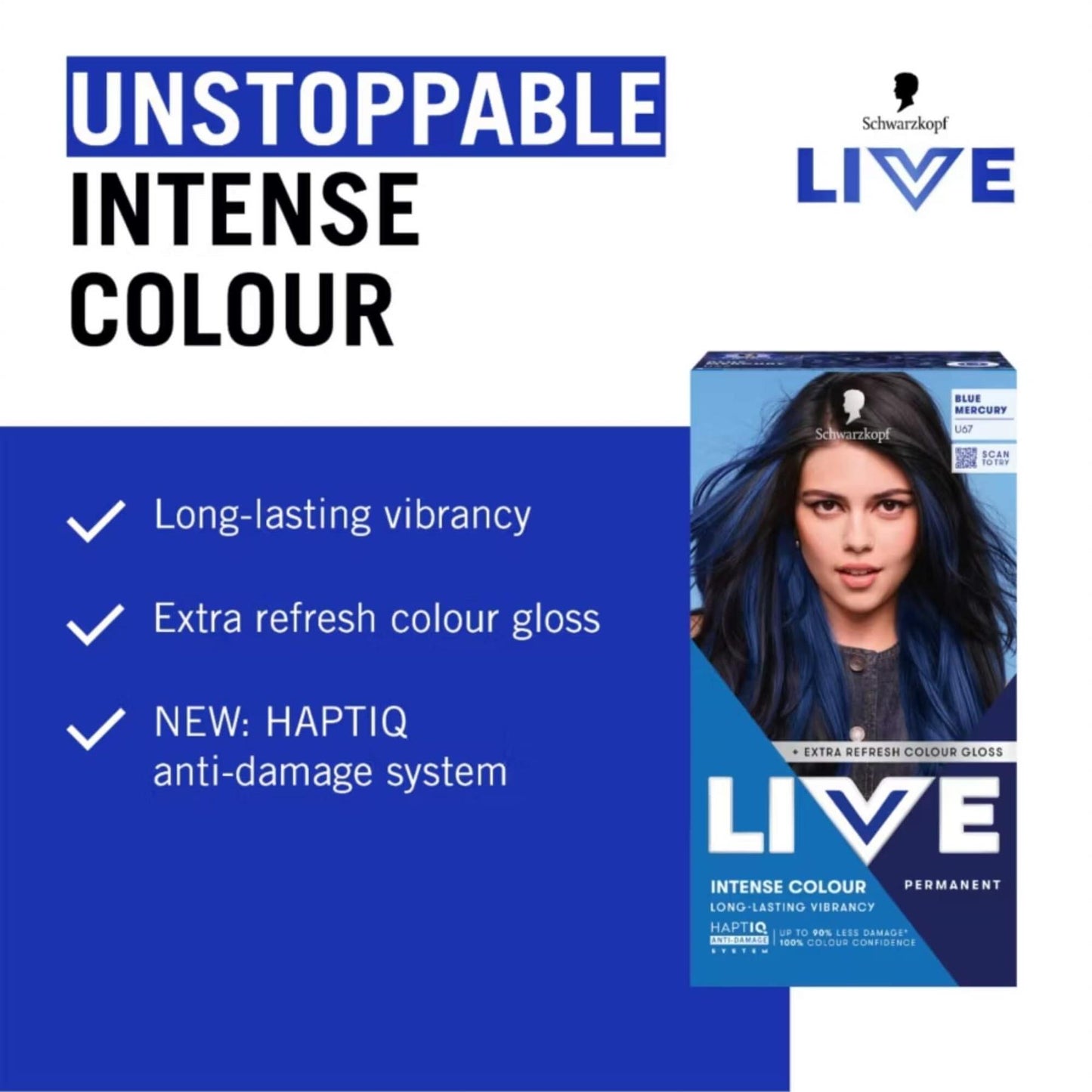 Schwarzkopf LIVE Intense Colour U67 Blue Mercury Permanent Hair Dye