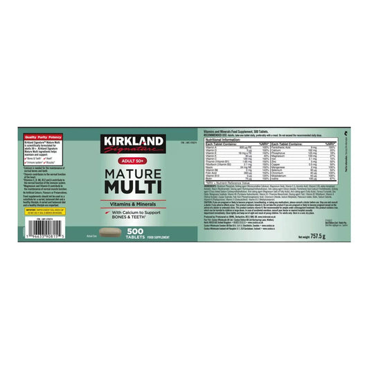 Kirkland Signature Adult 50+ Mature Multivitamins And Minerals - 500 Pack