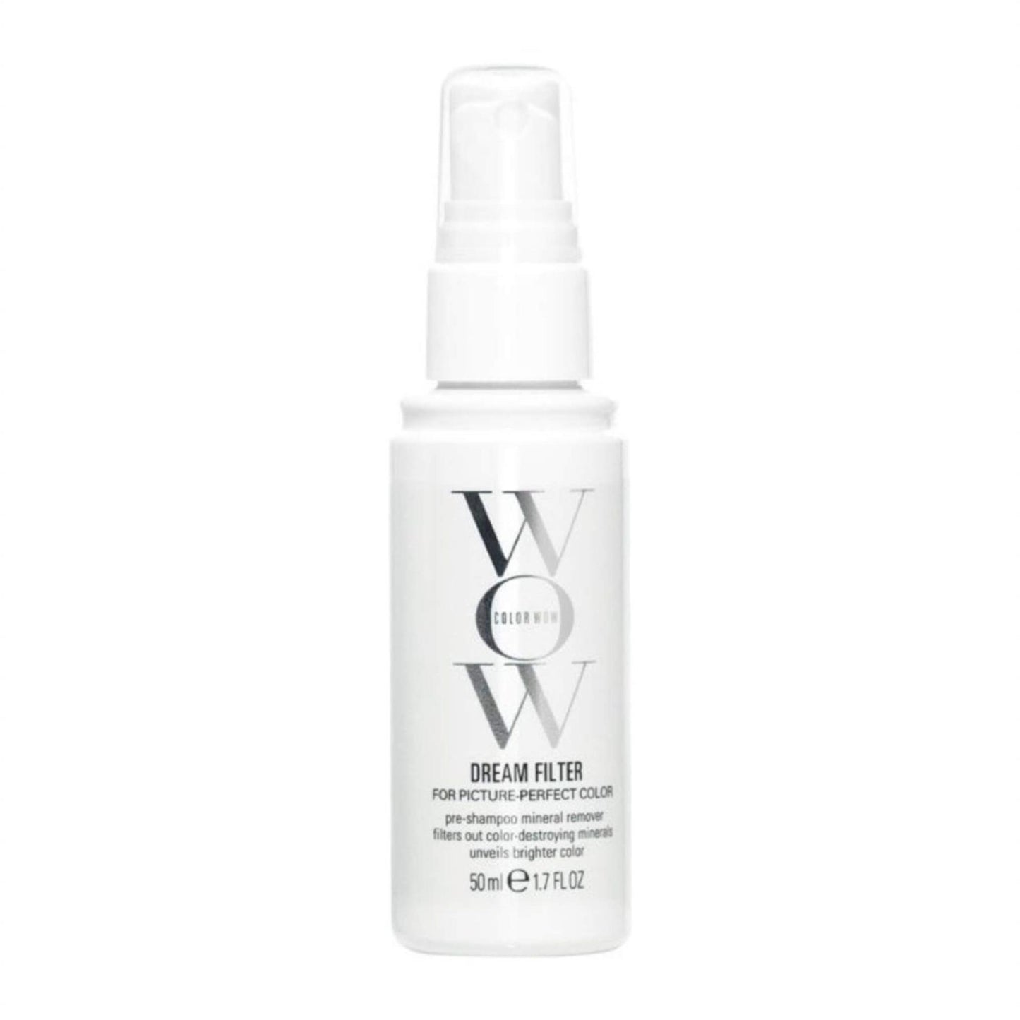 White bottle of '50ml color wow dream filter' product on a white background