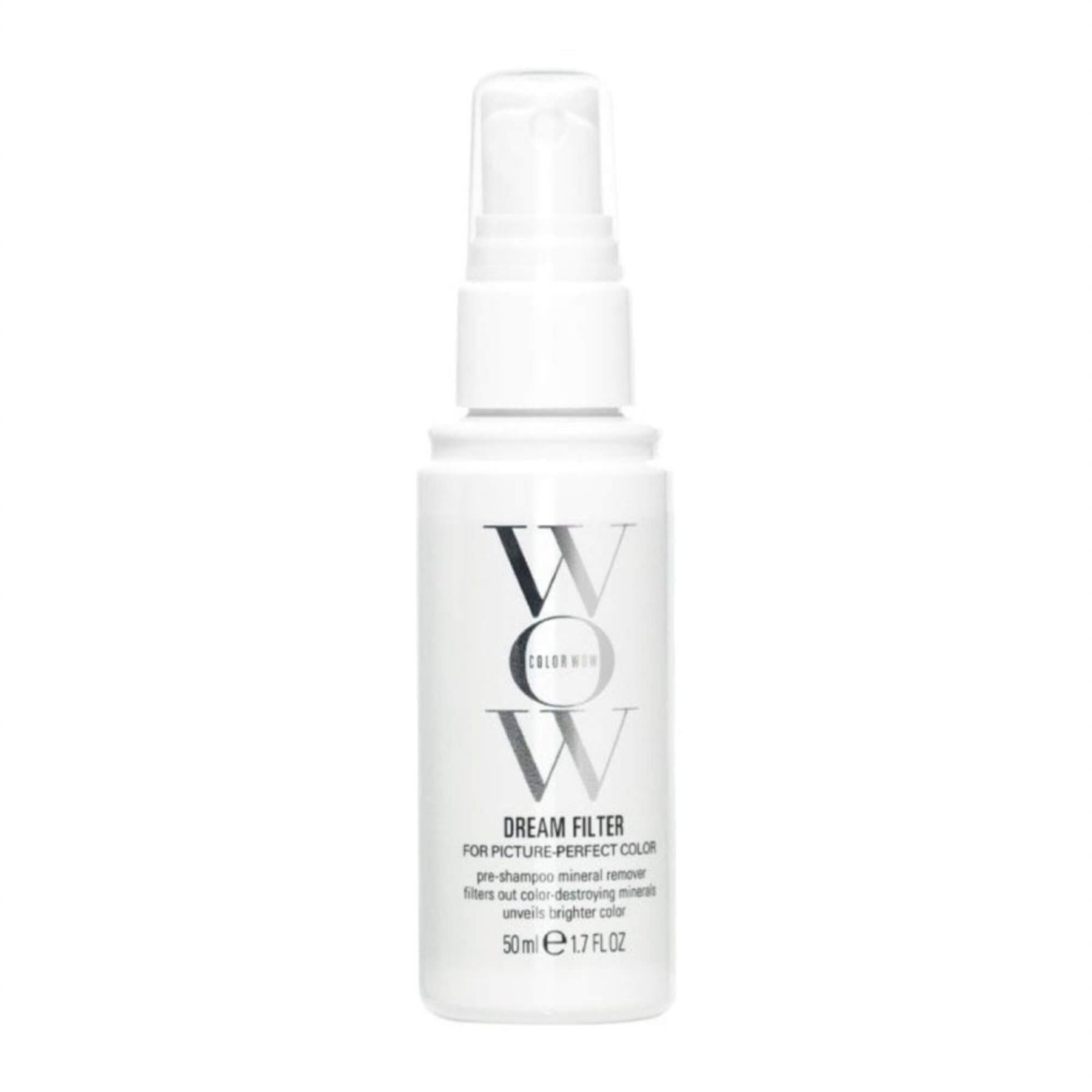 White bottle of '50ml color wow dream filter' product on a white background