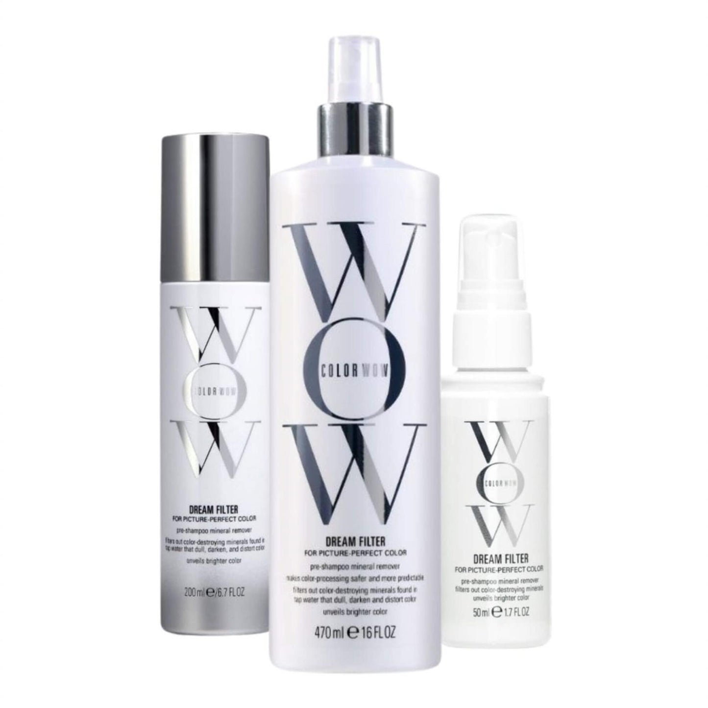 Three Color Wow Dream Filter hair care products on a white background