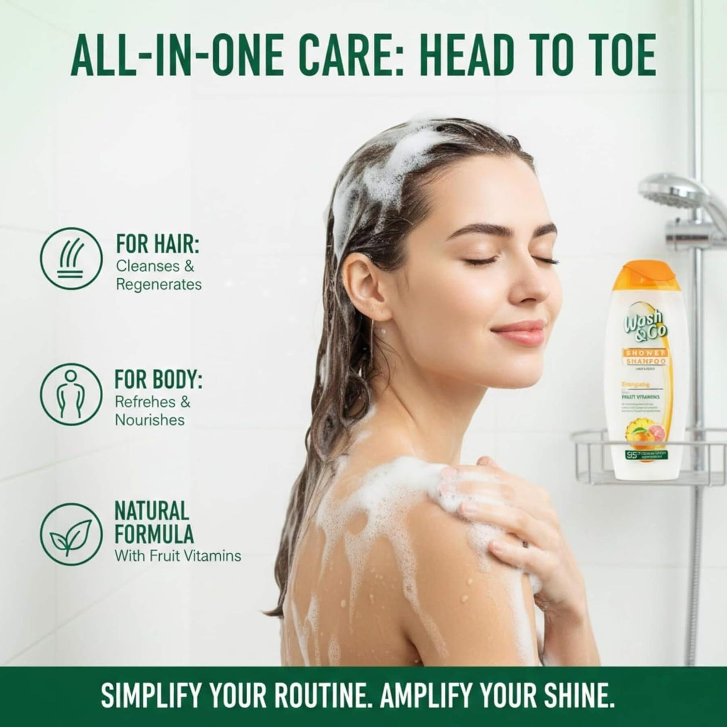 Wash & Go Hair And Body Shower Shampoo - Energising - 250ml