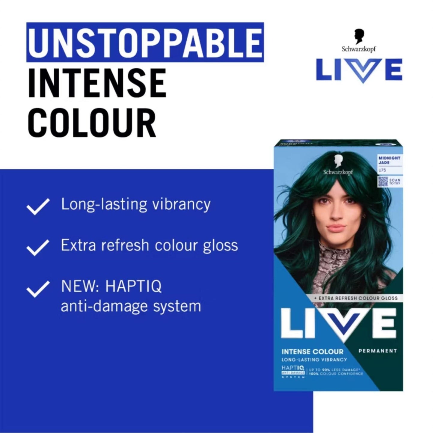 Schwarzkopf LIVE Intense Colour U75 Midnight Jade Permanent Hair Dye
