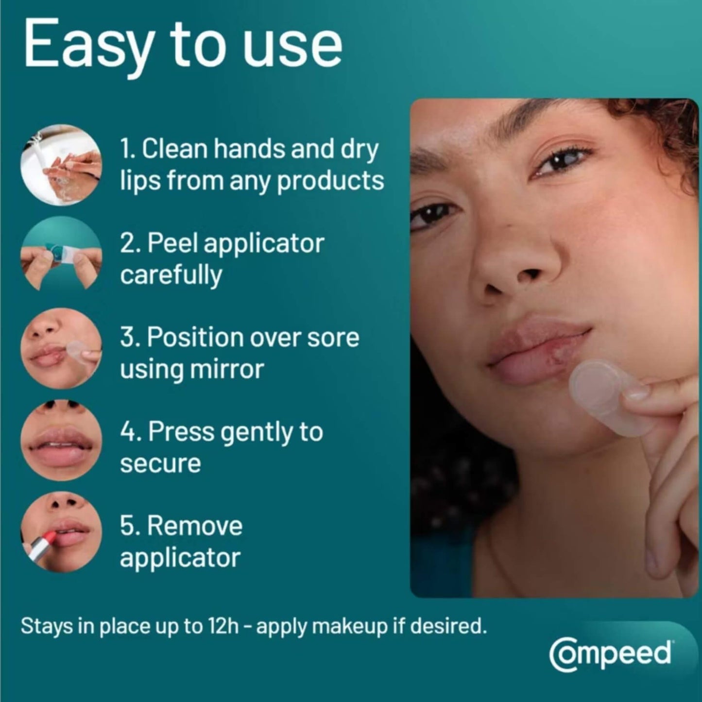 Compeed Cold Sore Treatment 15 Invisible Hydrocolloid Patches with Applicator