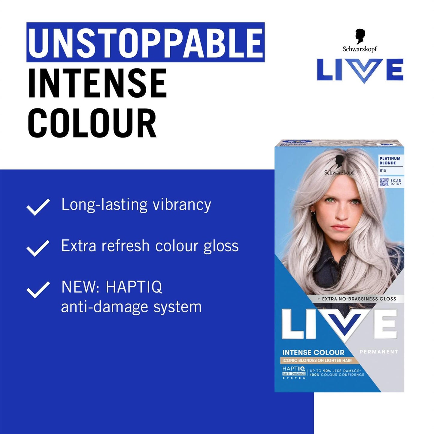 Schwarzkopf LIVE Intense Colour B15 Platinum Blonde Permanent Hair Dye