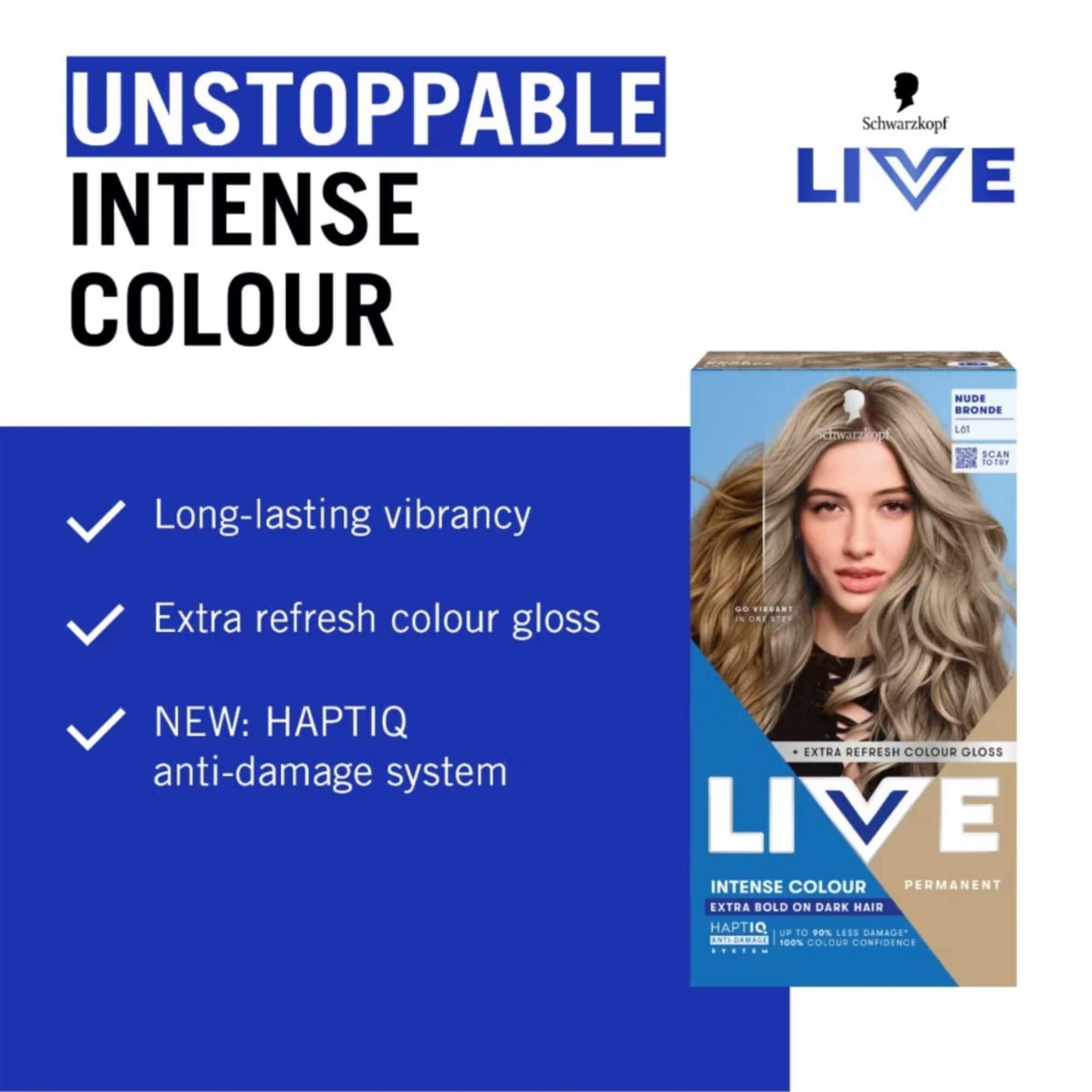 Schwarzkopf LIVE Intense Colour L61 Nude Bronde Permanent Hair Dye