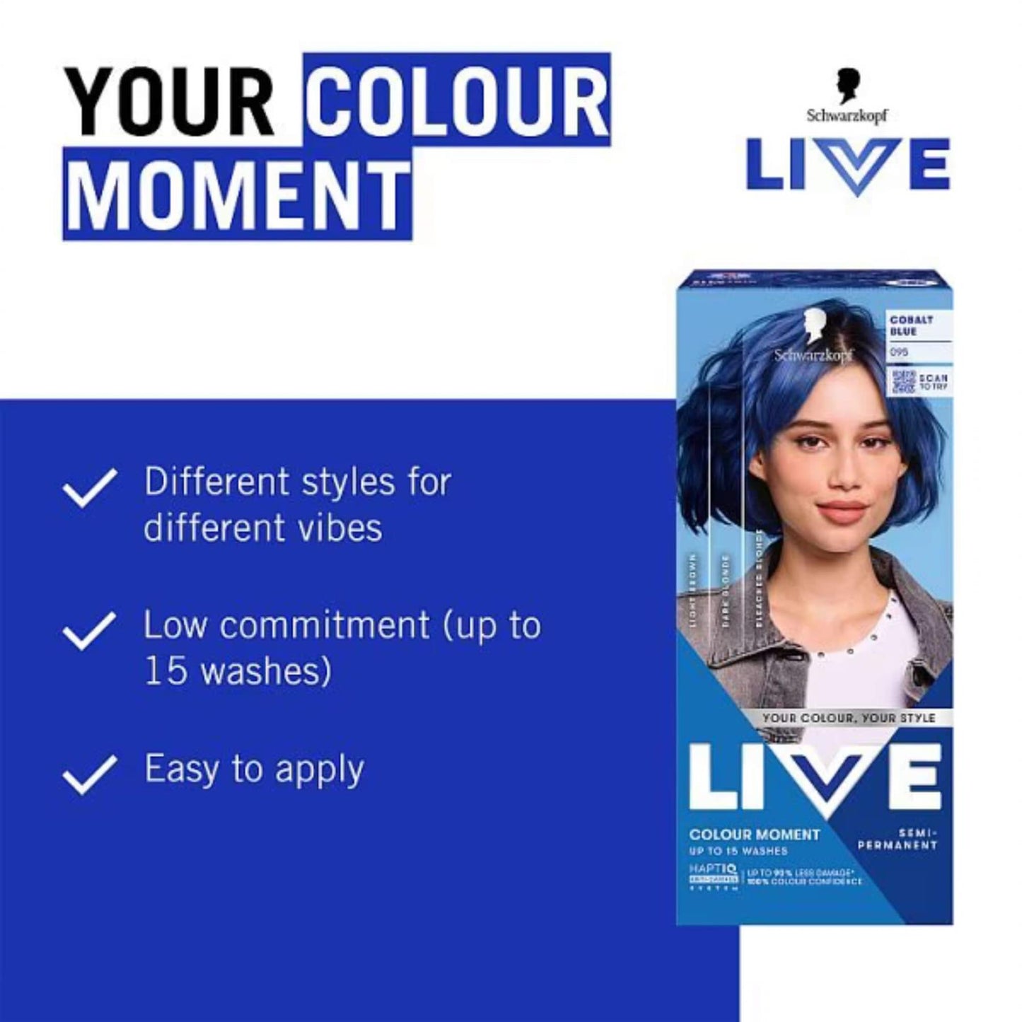 Schwarzkopf LIVE Colour Moment 095 Cobalt Blue Semi-Permanent Hair Dye