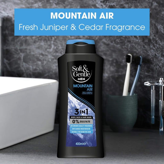 Soft & Gentle Mountain Air 3 in 1 Body, Face & Hair Wash for Men 400ml
