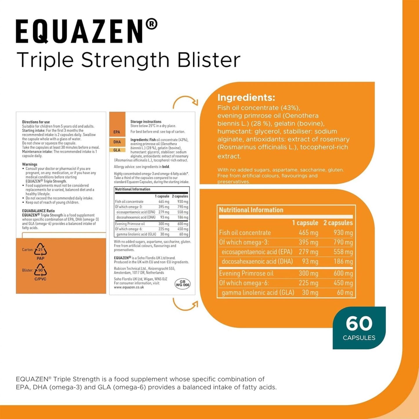 Equazen Triple Strength Capsules - Omega 3 & 6 Supplement - 60 Capsules
