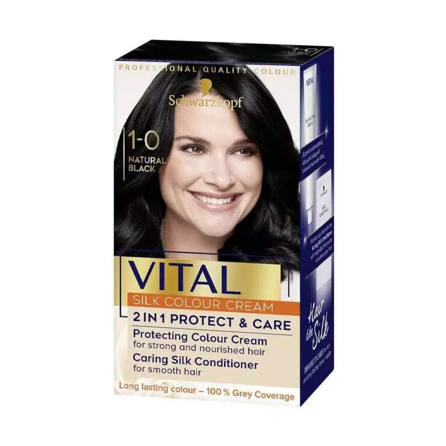 Schwarzkopf Vital Care Colour Cream | Permanent Hair Colour - Natural Black 1-0