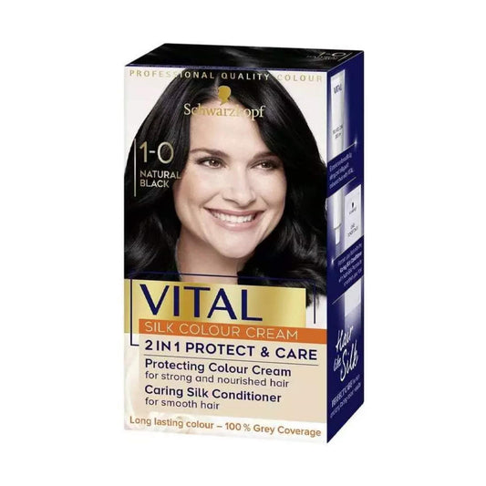 Schwarzkopf Vital Care Colour Cream | Permanent Hair Colour - Natural Black 1-0