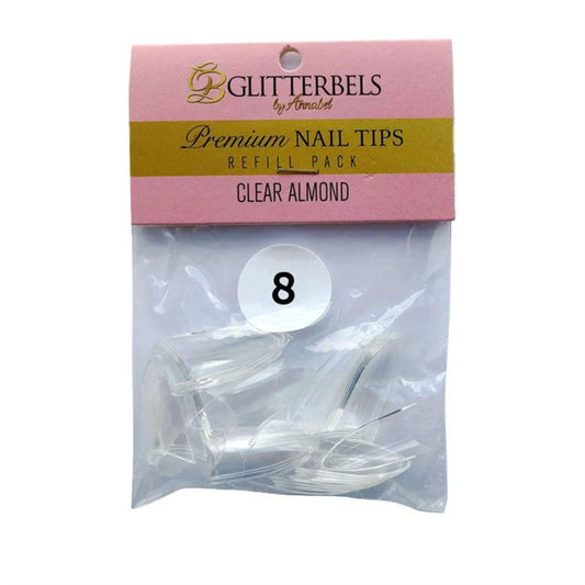 Glitterbels Clear Almond Nail Tips Size 8 (50 Pack)