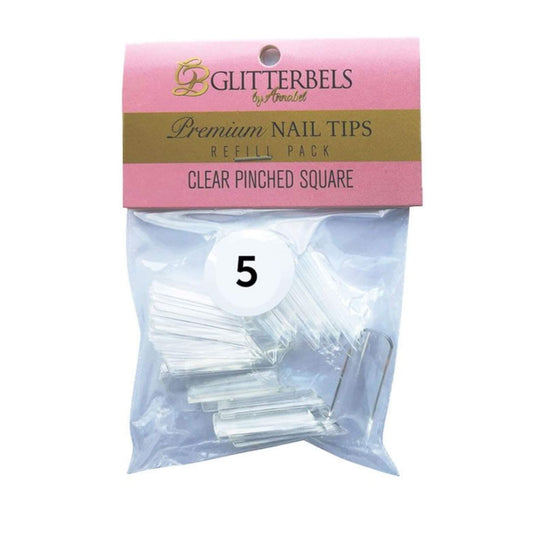 Glitterbels Clear Pinched Square Nail Tips Size 5 (x50)