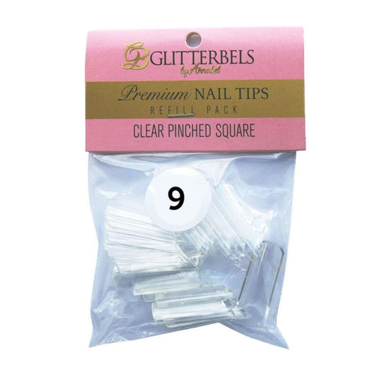 Glitterbels Clear Pinched Square Nail Tips Size 9 (x50)
