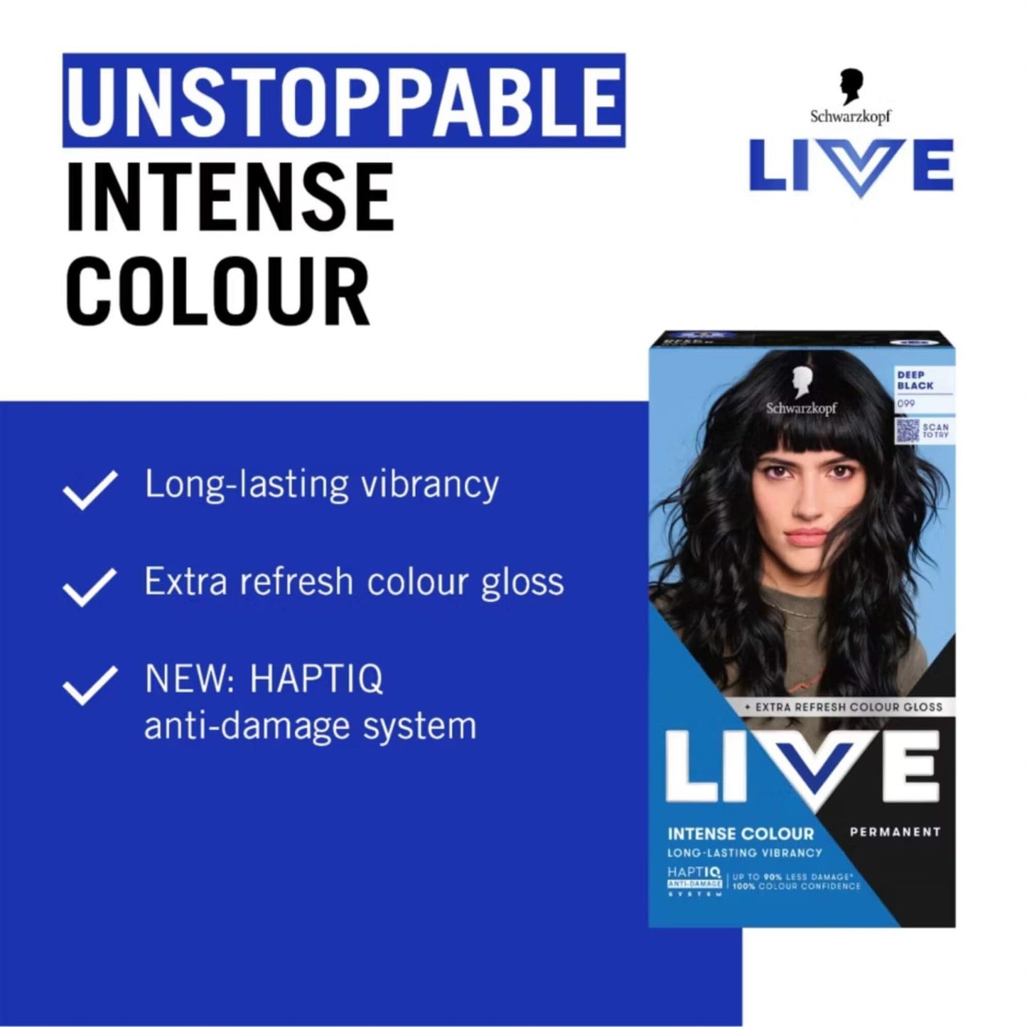 Schwarzkopf LIVE Intense Colour 099 Deep Black Permanent Hair Dye