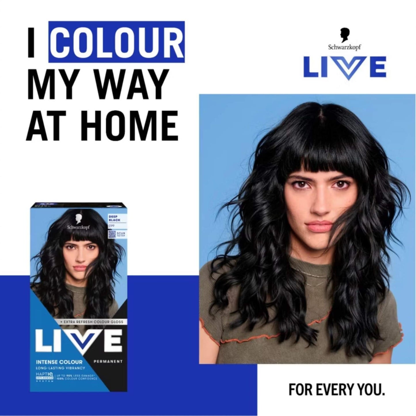 Schwarzkopf LIVE Intense Colour 099 Deep Black Permanent Hair Dye
