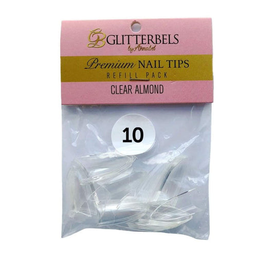 Glitterbels Clear Almond Nail Tips Size 10 (50 Pack)