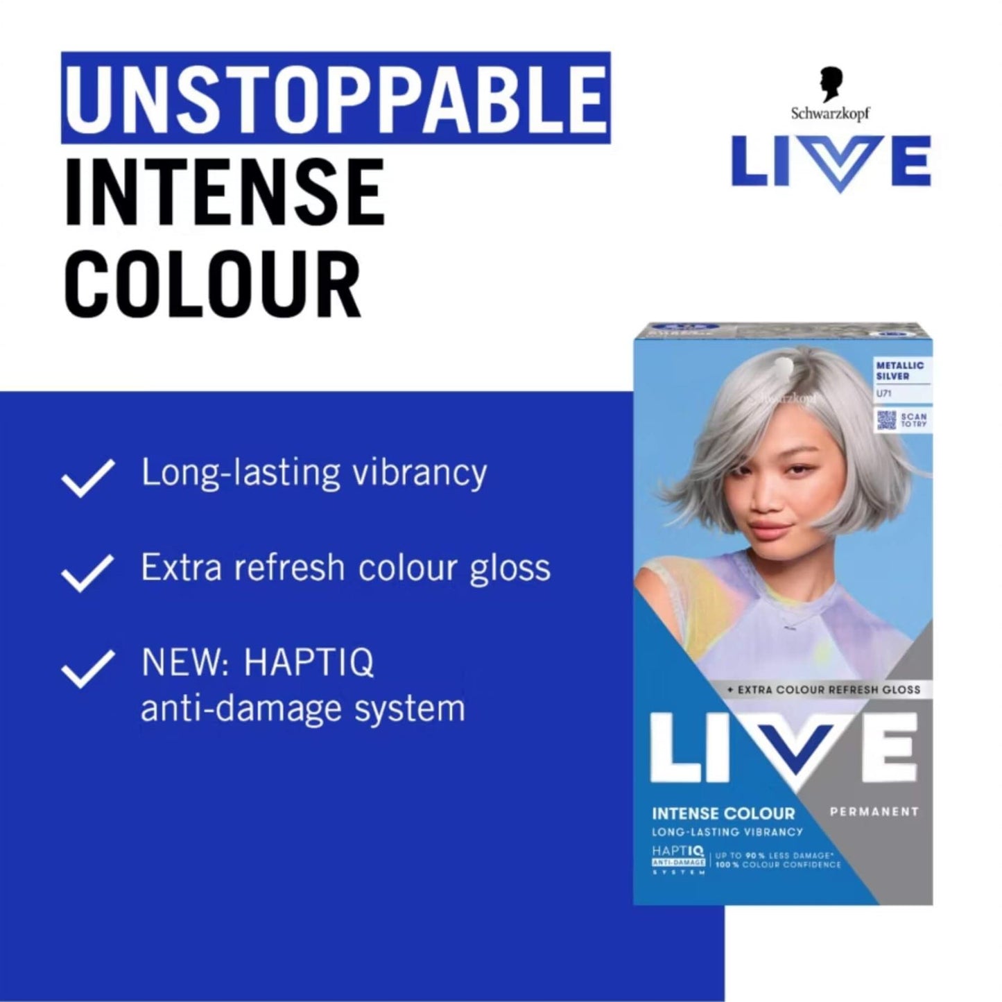 Schwarzkopf LIVE Intense Colour U71 Metallic Silver Permanent Hair Dye