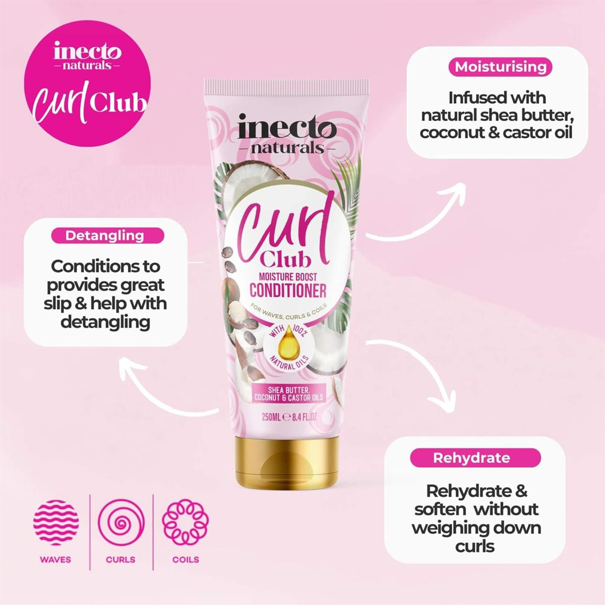 Inecto Conditioner Color Inecto Curl Club Conditioner 250ml - Silicone Free & Curly Girl Safe ...