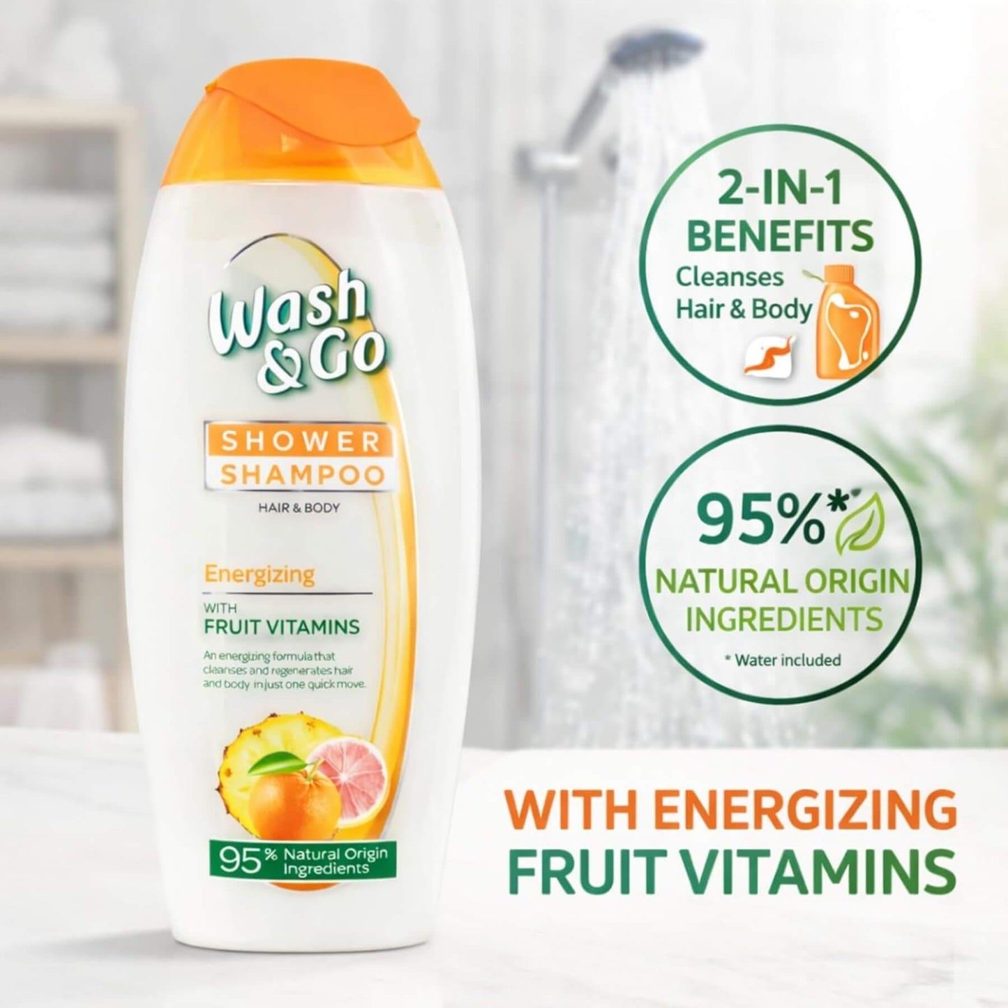 Wash & Go Hair And Body Shower Shampoo - Energising - 250ml