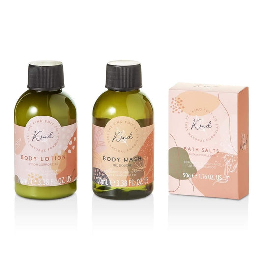 The Kind Edit Co Kind Cosmetic Bag Set - 100ml Body Wash / 100ml Body Lotion / 50g Bath Salts / Cosmetic Bag