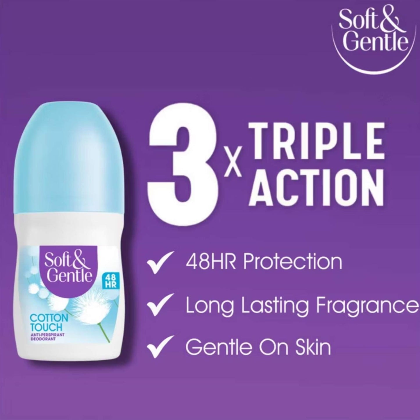Soft & Gentle 48H Anti-Perspirant Deodorant Roll On - Cotton Touch 50ml