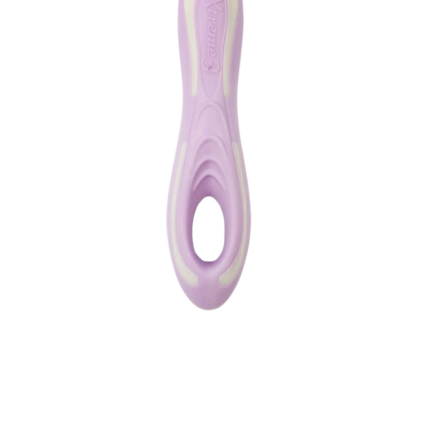 A close-up of a lavender purple plastic ring handle with a textured grip and a debossed brand name that appears to read 'Karma'.