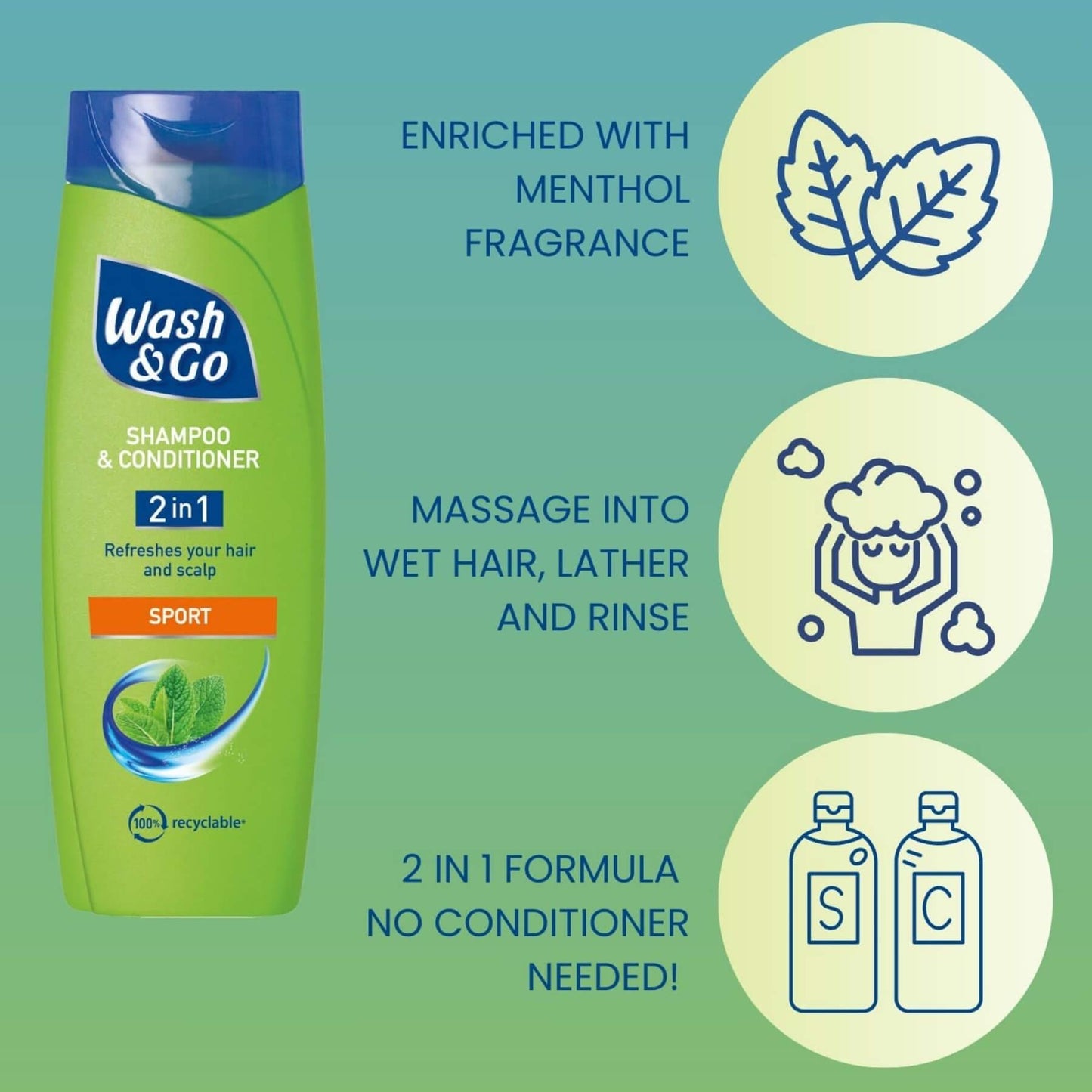 Wash & Go 2 in 1 Shampoo & Conditioner - Sport - 200ml