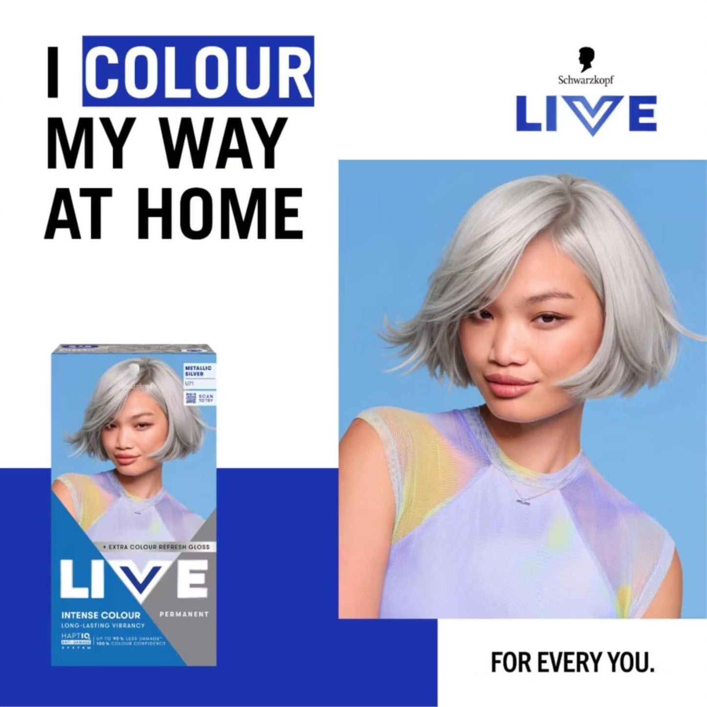 Schwarzkopf LIVE Intense Colour U71 Metallic Silver Permanent Hair Dye