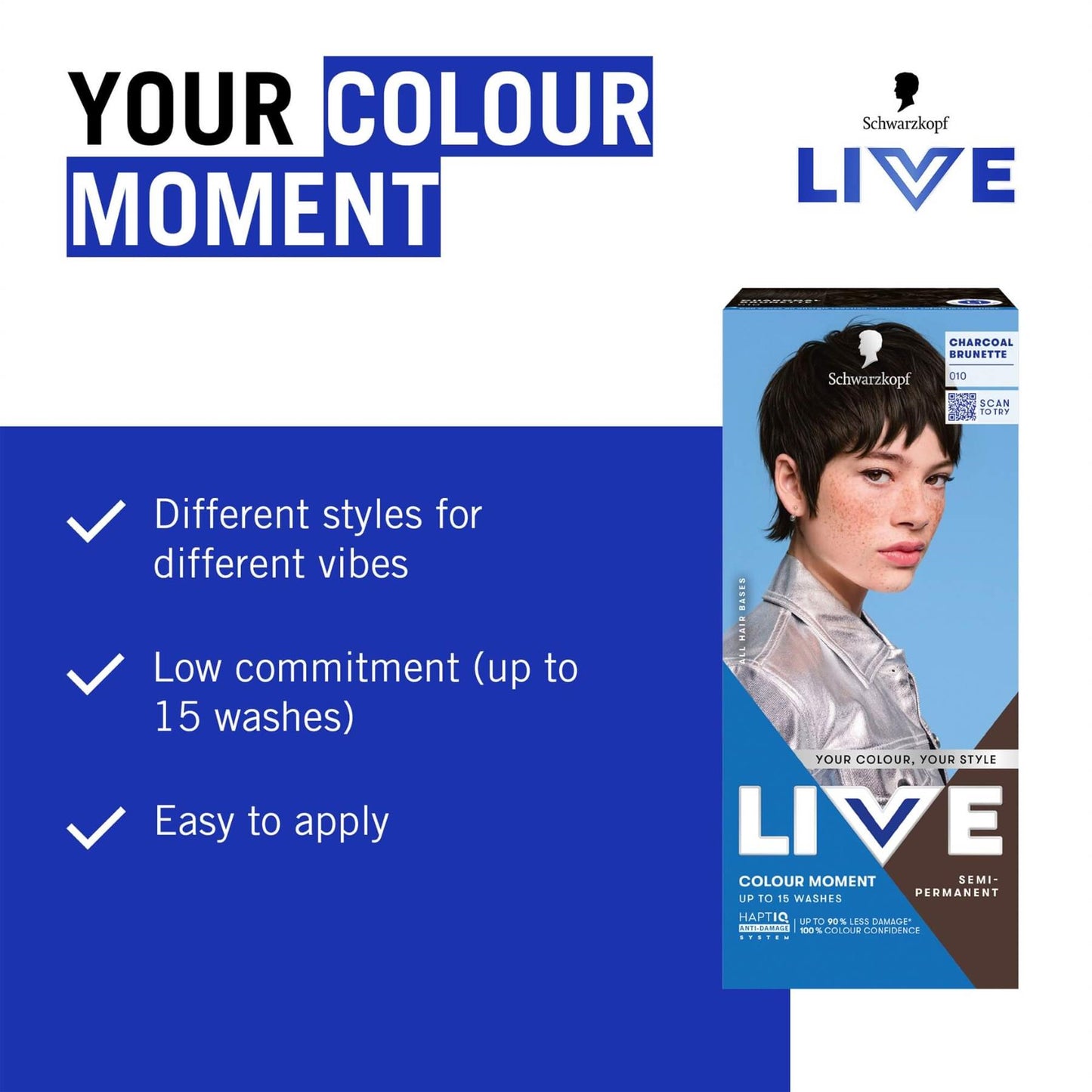 Schwarzkopf LIVE Colour Moment 010 Charcoal Brunette Semi-Permanent Hair Dye