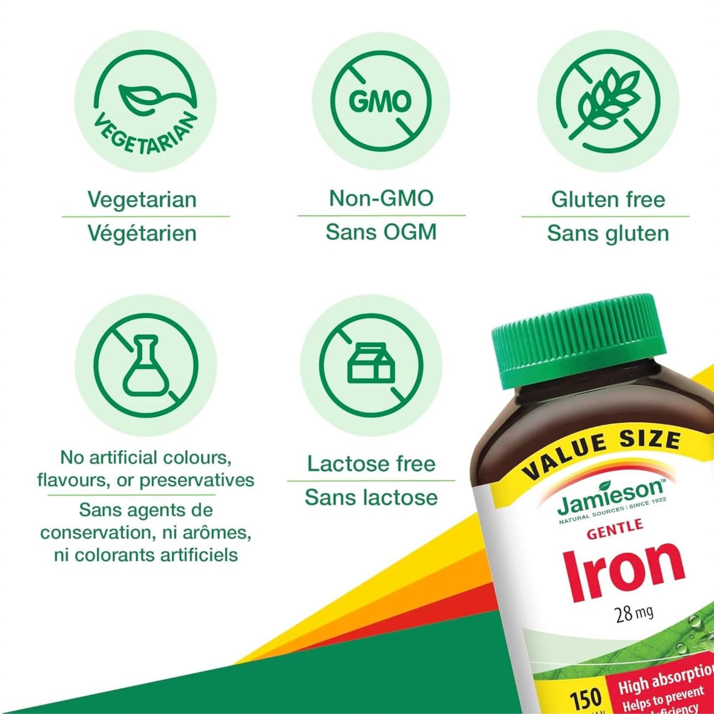 Jamieson Gentle Iron Tablets 28mg - 150 Capsules