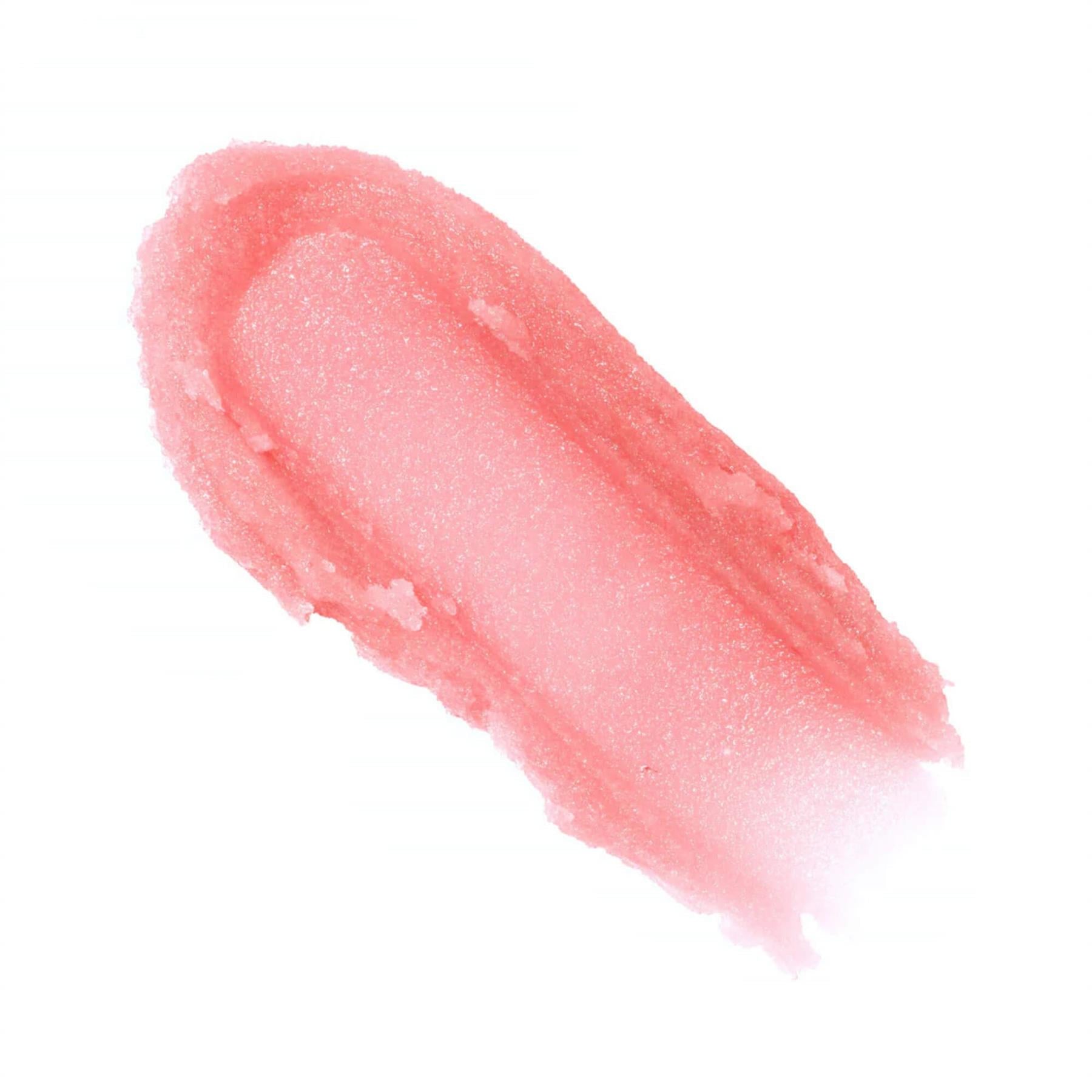 Texture swatch of Barry M Pink Grapefruit Soufflé Lip Scrub showing the grainy coral pink sugar crystals for lip exfoliation