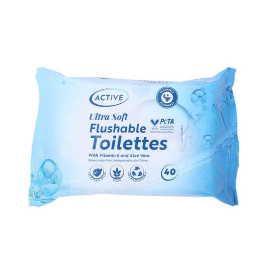 Active Ultra Soft Flushable Toilette Wipes - 40 Wipe Pack
