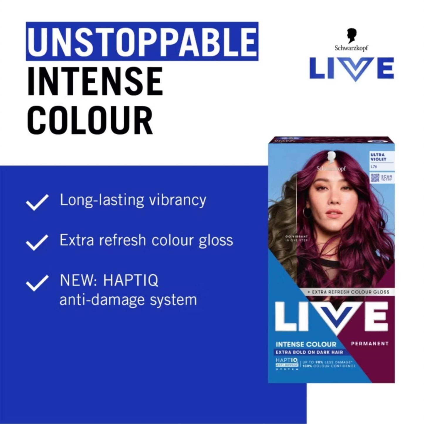 Schwarzkopf LIVE Intense Colour L76 Ultra Violet Permanent Hair Dye