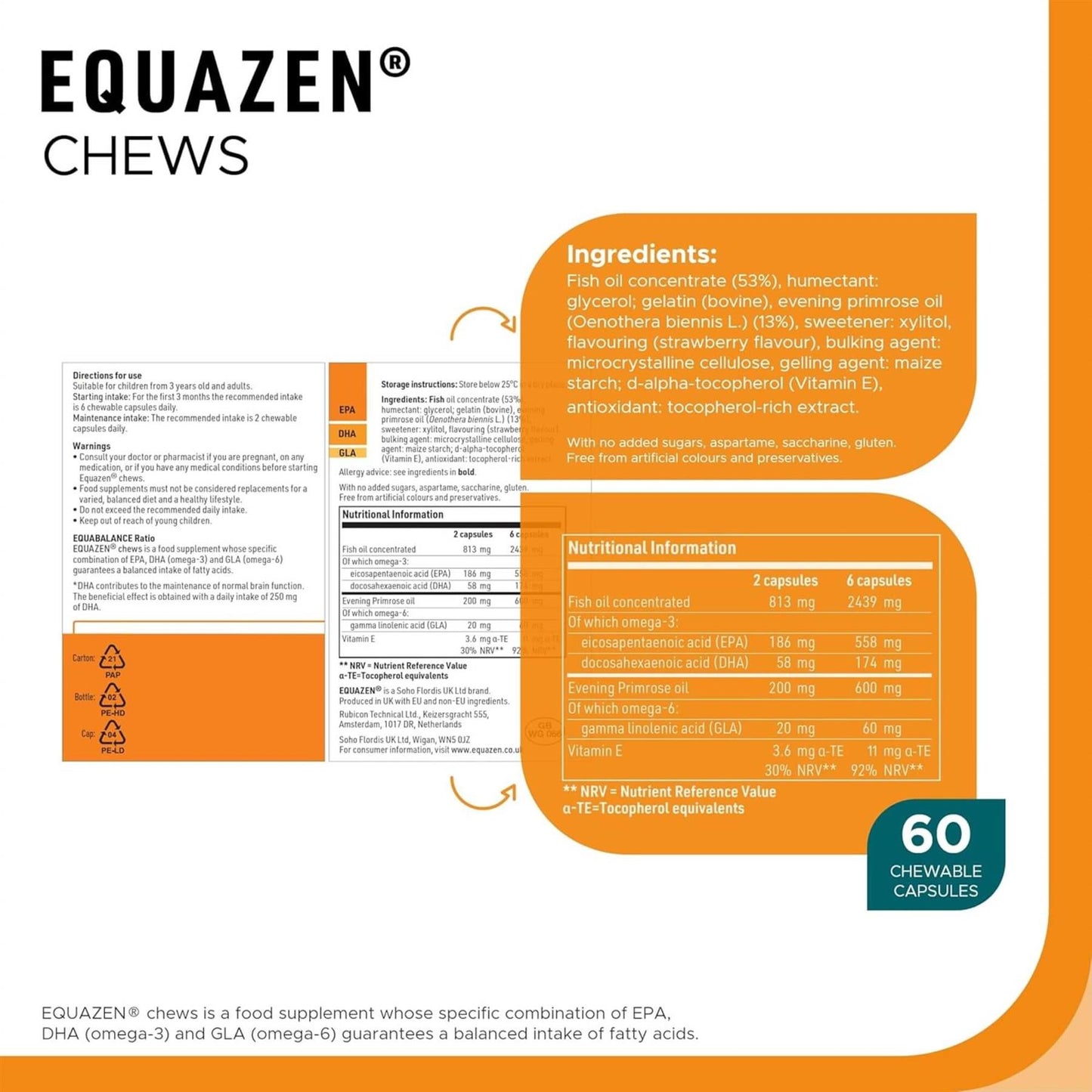 Equazen Chewable Capsules - Omega 3 & Omega 6 Supplement - Strawberry Flavoured