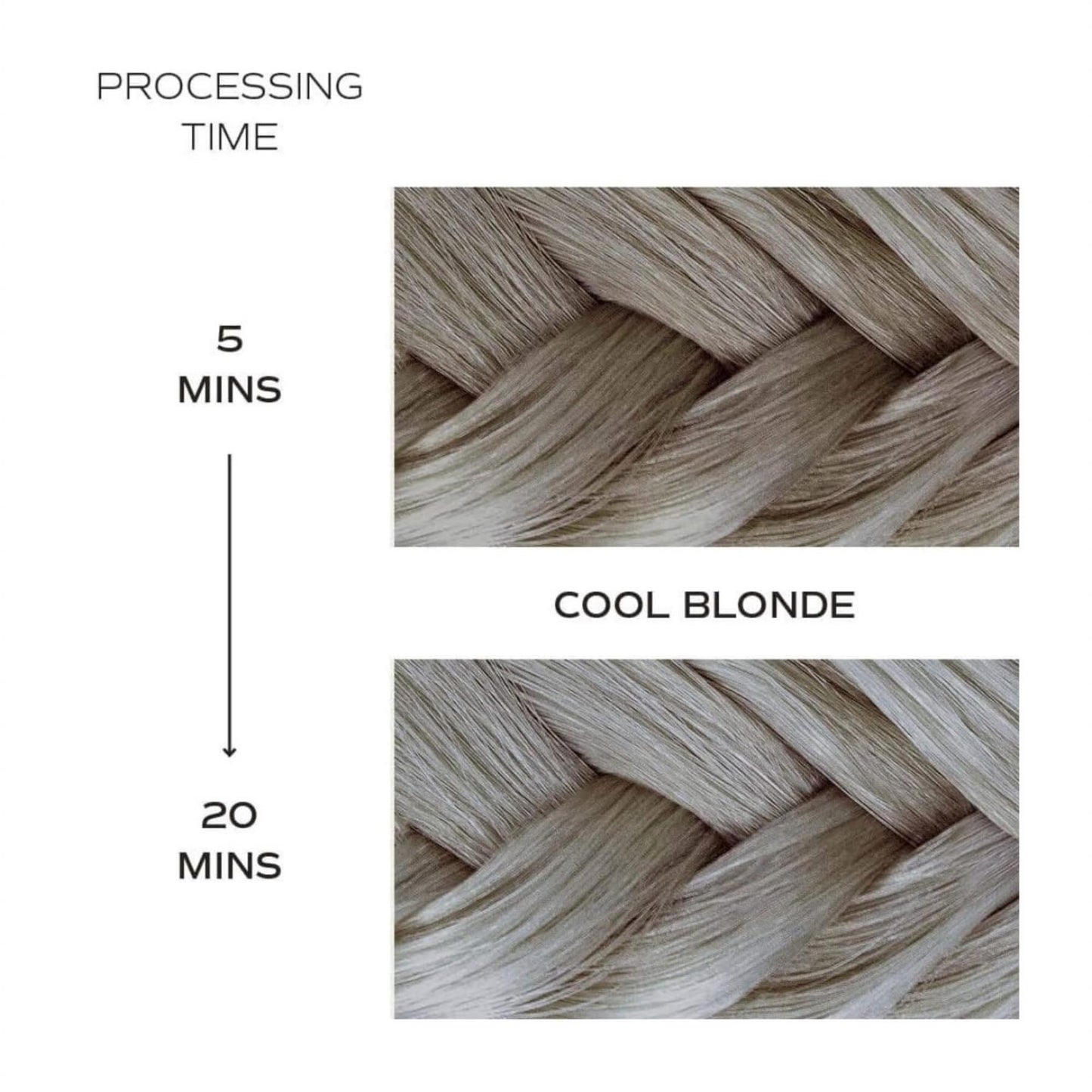 Danger Jones Artistic Toner Cool Blonde processing time comparison showing clean neutral results after 5 minutes and 20 minutes