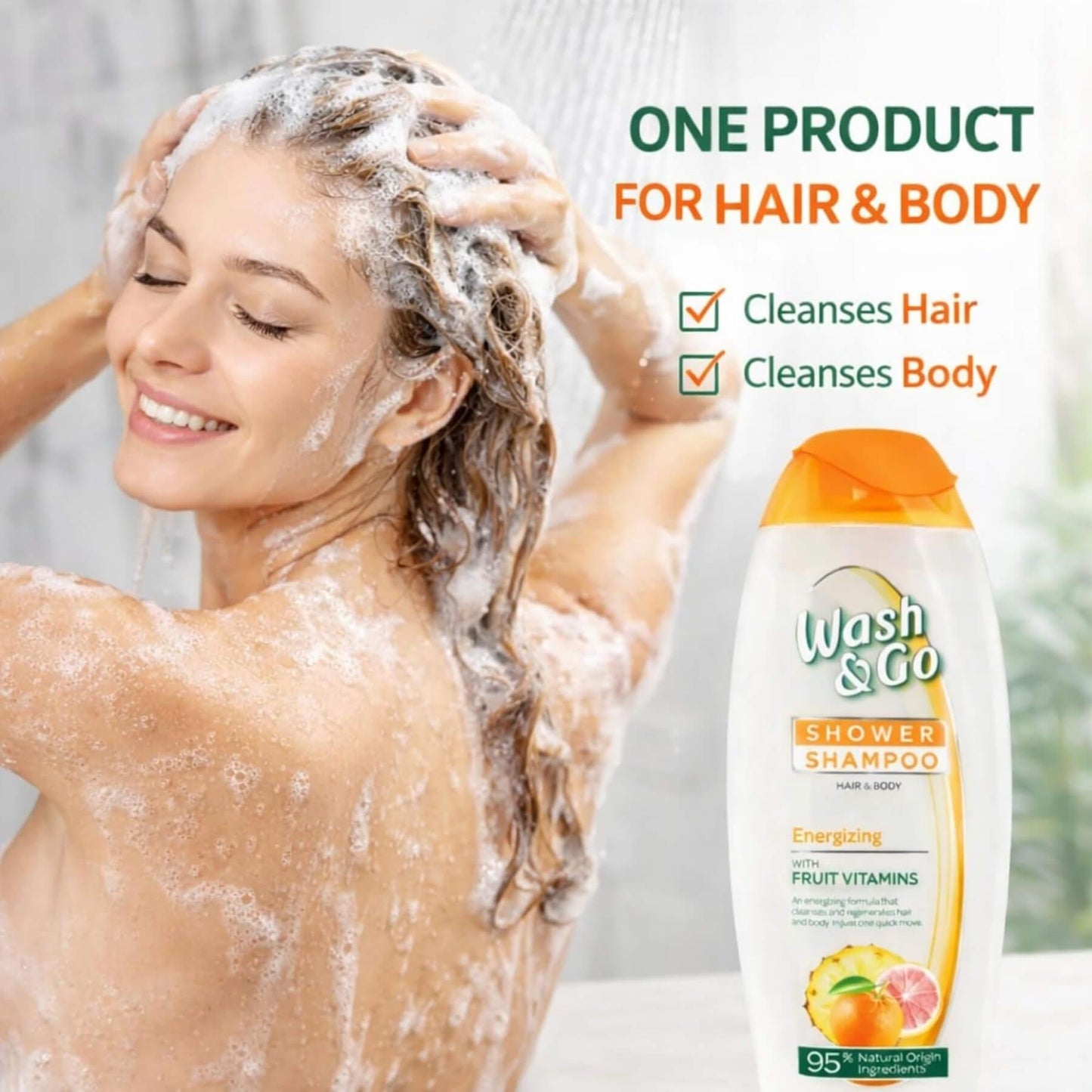 Wash & Go Hair And Body Shower Shampoo - Energising - 250ml
