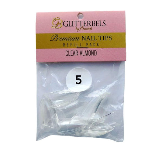Glitterbels Clear Almond Nail Tips Size 5 (50 Pack)