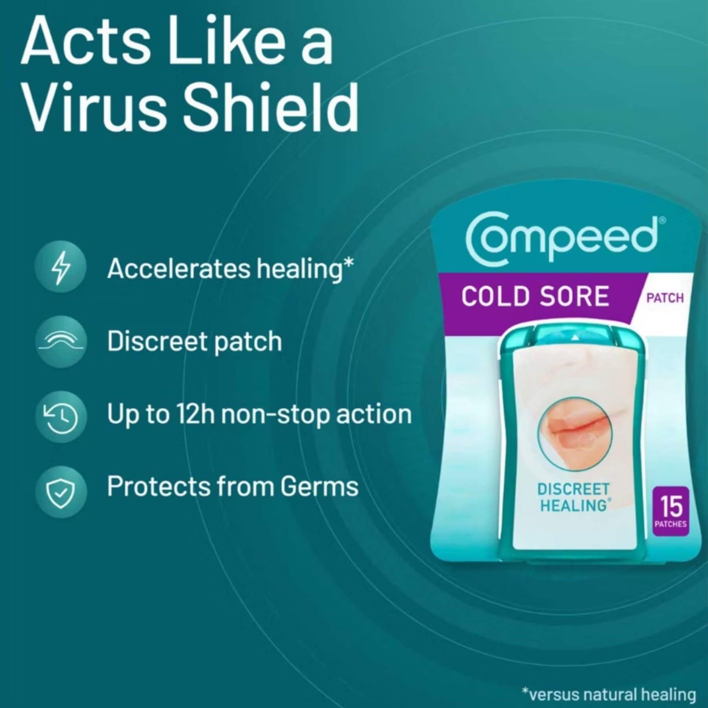 Compeed Cold Sore Treatment 15 Invisible Hydrocolloid Patches with Applicator